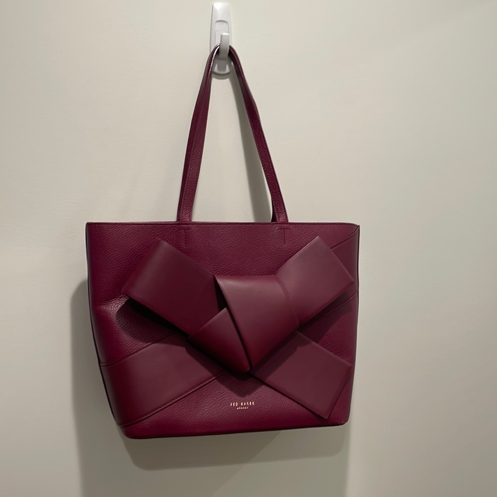 Maroon ted baker london leather handbag with bow